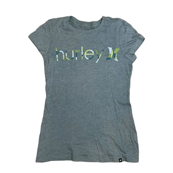 Hurley Logo Graphic Tee Gray Cotton Knit Print Short Sleeve Crewneck XS - Picture 1 of 6